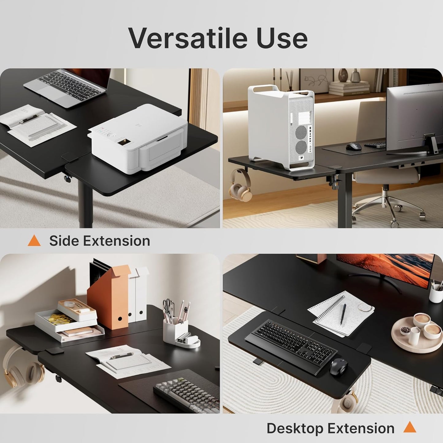 Desk Extender Tray, 28" x 12" Clamp On Desk Shelf, Desk Extension with Laptop Holder, Table Desk Arm Rest, Clamp On Keyboard Tray for Office and Home, Workstation Organizer, Large, Black