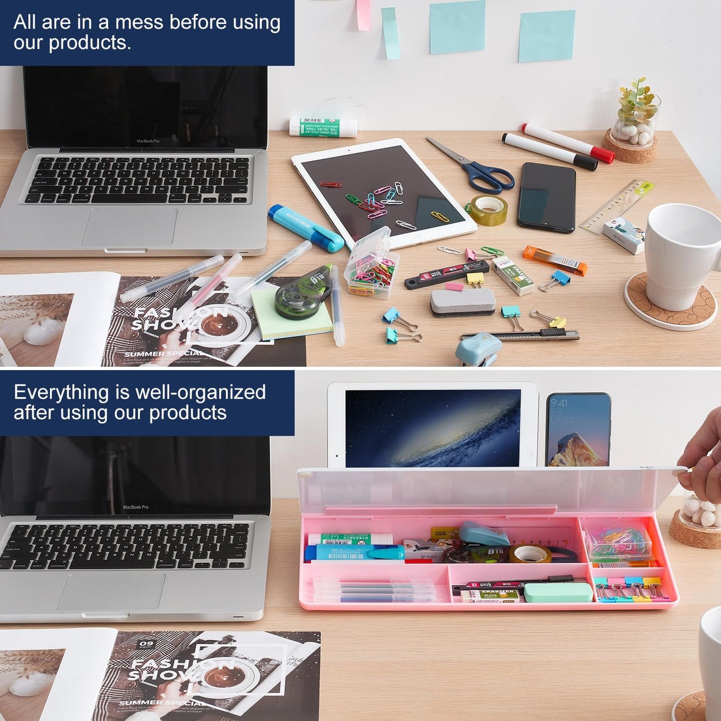 TSJ OFFICE Desktop Whiteboard Dry-Erase-Board - Computer Keyboard Stand White Board Surface Pad with Drawer, Desk Organizers with Accessories for Office, Home, School Supplies