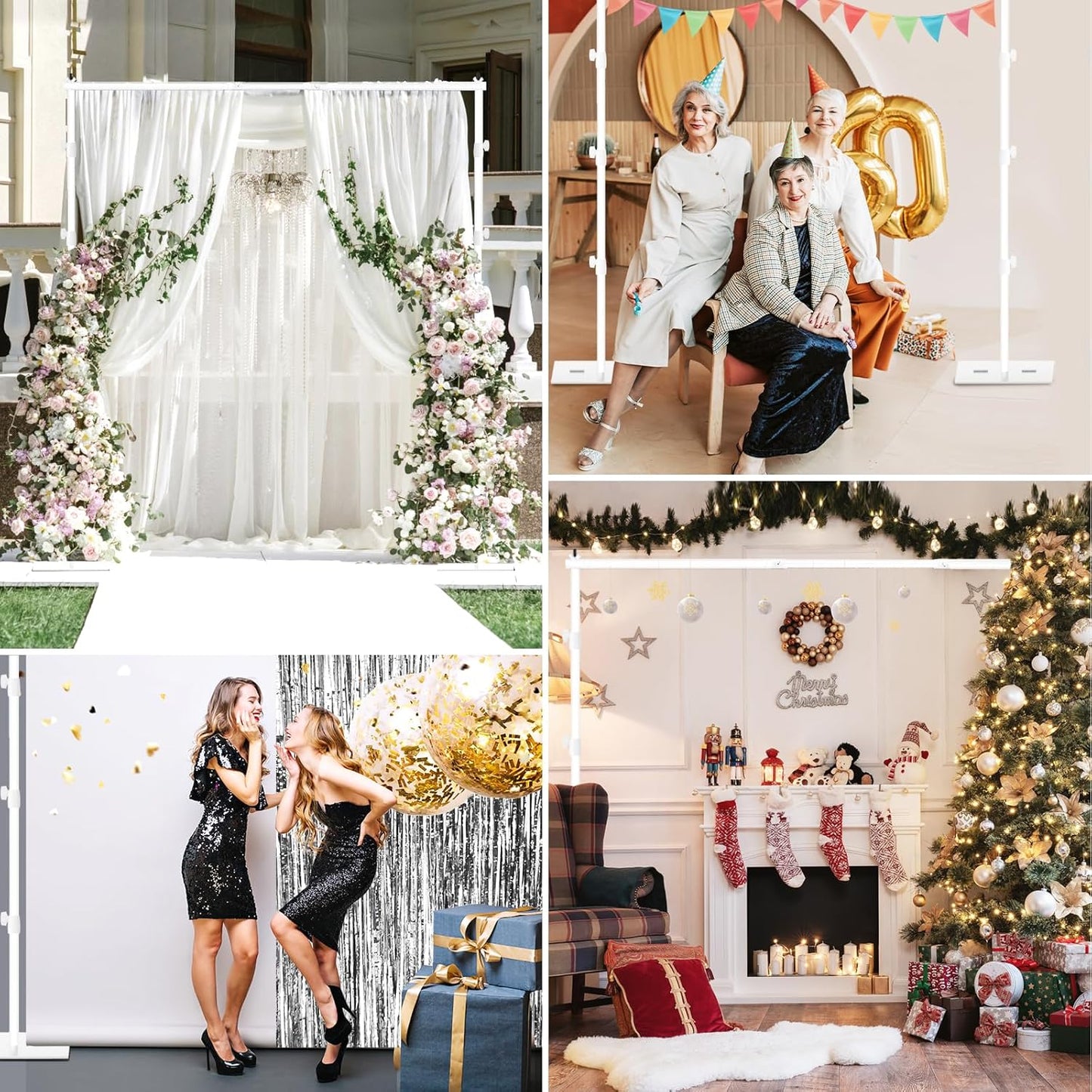 EMART Backdrop Stand, 8.5x10ft Width Adjustable Photography Background Support Poles with Heavy Duty Flat Base, Photo Metal Steel Pipe and Drape Frame Kit for Parties Birthday Wedding - White