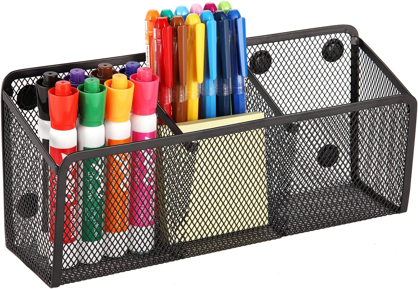 Magnetic Pencil Holder - Extra Strong Magnets Mesh Marker Holder Perfect for Whiteboard, Refrigerator and Locker Accessories (3 Baskets, 1 Pack Black)