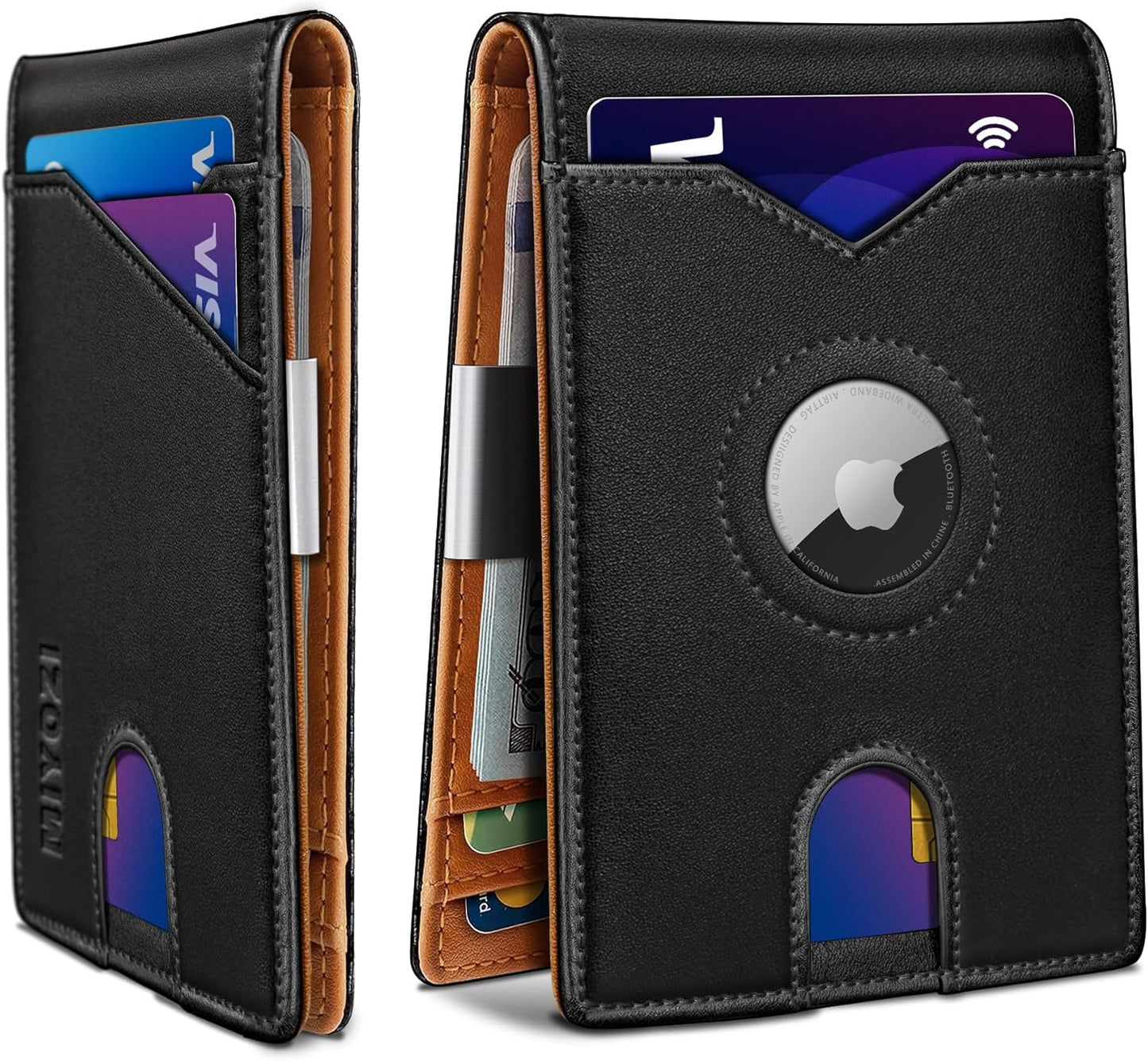 Airtag Wallet for Men,with Money Clip 11 Cards Slim Front Pocket Leather RFID Blocking Wallet with Gift Box