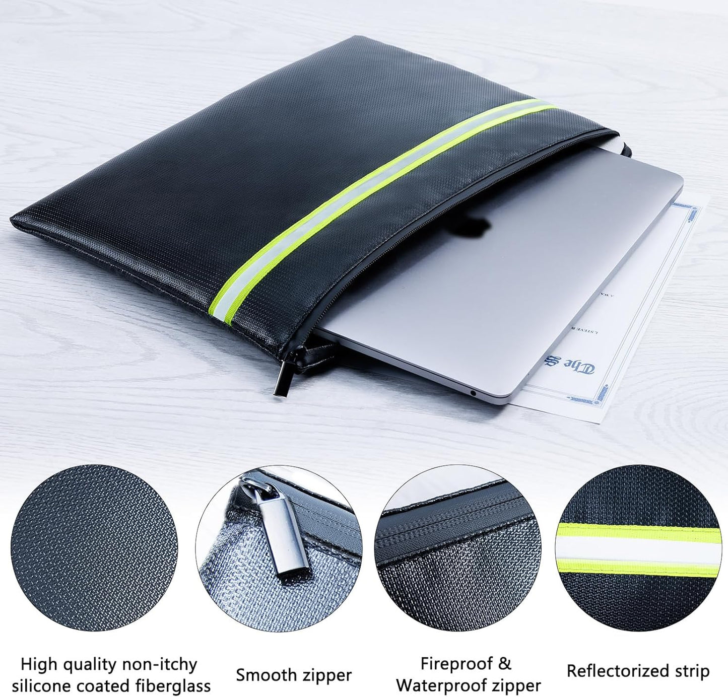 Fireproof Document Bag – 3 Pack (15" x 11", 13" x 9.7", 10.5" x 8") Fireproof & Water- proof Document Organizer | Document Holder with Zipper Secure for Cash, Passports, Check& More