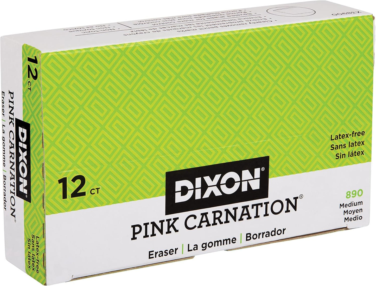 Dixon Pink Carnation Wedge Erasers, Medium, Pink, 2" x .75", 12-Pack (38900)