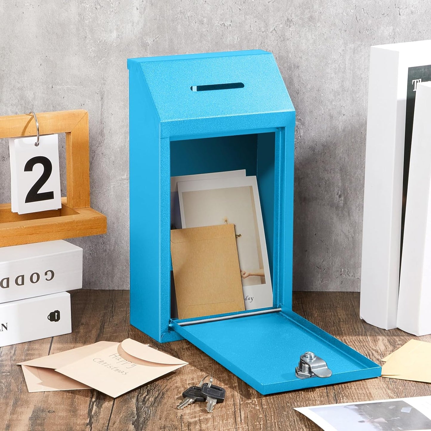 Metal Donation Cash Box Collection Safe Suggestion Box with Lock Wall Mounted Mailbox Delivery Ballot Container for Home Office Outdoor Door