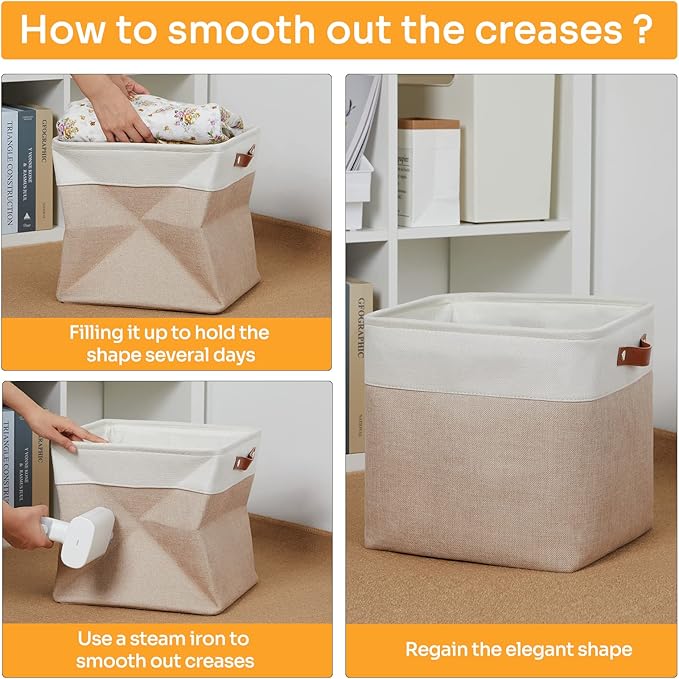 DULLEMELO Fabric Storage Cubes,13 inch Cube Stroage Bins for Empty Gift Basket,Toy Nursery Storage Linen Closet Organizers and Storage Baskets Shelves Bins(White&Khaki)