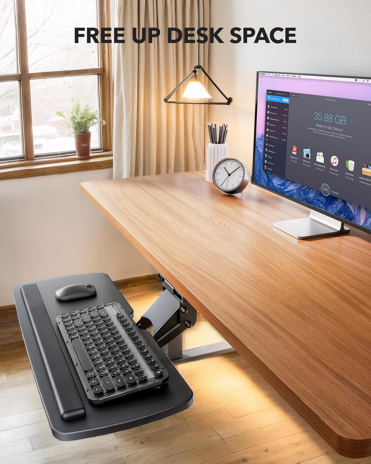 HUANUO Keyboard Tray Under Desk, 360 Adjustable Under Desk Keyboard Tray Slide Out, Ergonomic Pull Out Keyboard Tray Under Desk, 25"W x 9.84"D