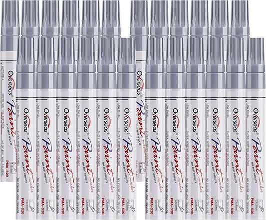 Overseas Silver Paint Pens Permanent Markers 24 Pcs, Oil Based Paint Markers Set, Quick Drying, Waterproof, Medium Tip Marker Pens for Metal, Rock, Wood, Plastic, Canvas, Glass, Stone, Rubber, Paper