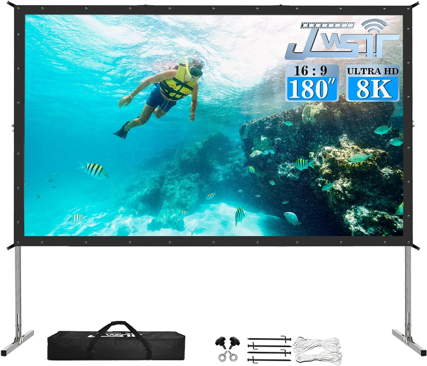 180 inch Projector Screen with Stand,Upgraded 3 Layers PVC 16:9 Large Outdoor Projector Screen,Portable Outdoor Movie Screen with Carrying Bag for Large Commercial Performance