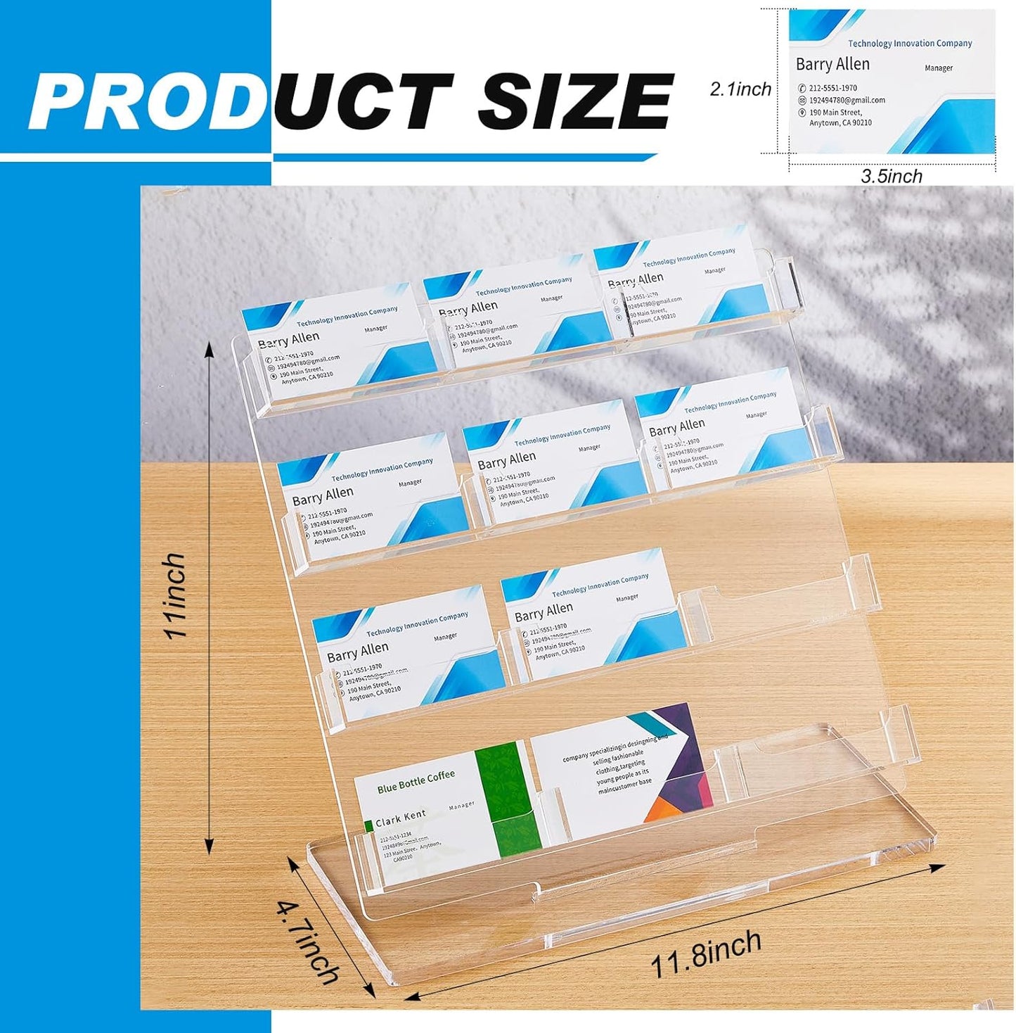 2 Pack Business Card Holder for Desk 12 Slots Freestanding Clear Acrylic Business Card Holder Display Stand Multiple Organizer for Office Meeting Exhibition Home
