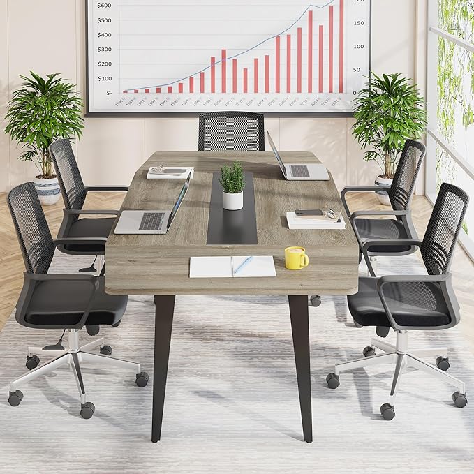 Tribesigns 6FT Conference Table, 70.86L x 35.43W x 29.52H Inches Boat Shaped Meeting Table, Industrial Grey Seminar Table for Office Meeting Conference Room