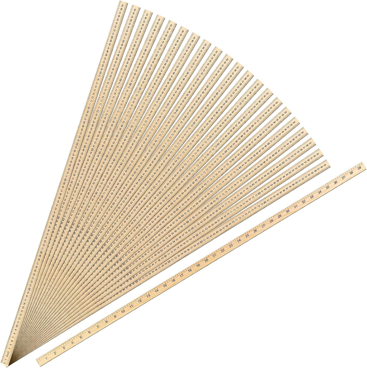 Treela 24 Pack 39 Inches Meter Stick Wood Ruler Economy Yard Stick Double Sided Heavy Duty Thick Meter for School Classroom Home Office Kids Clothing Measuring