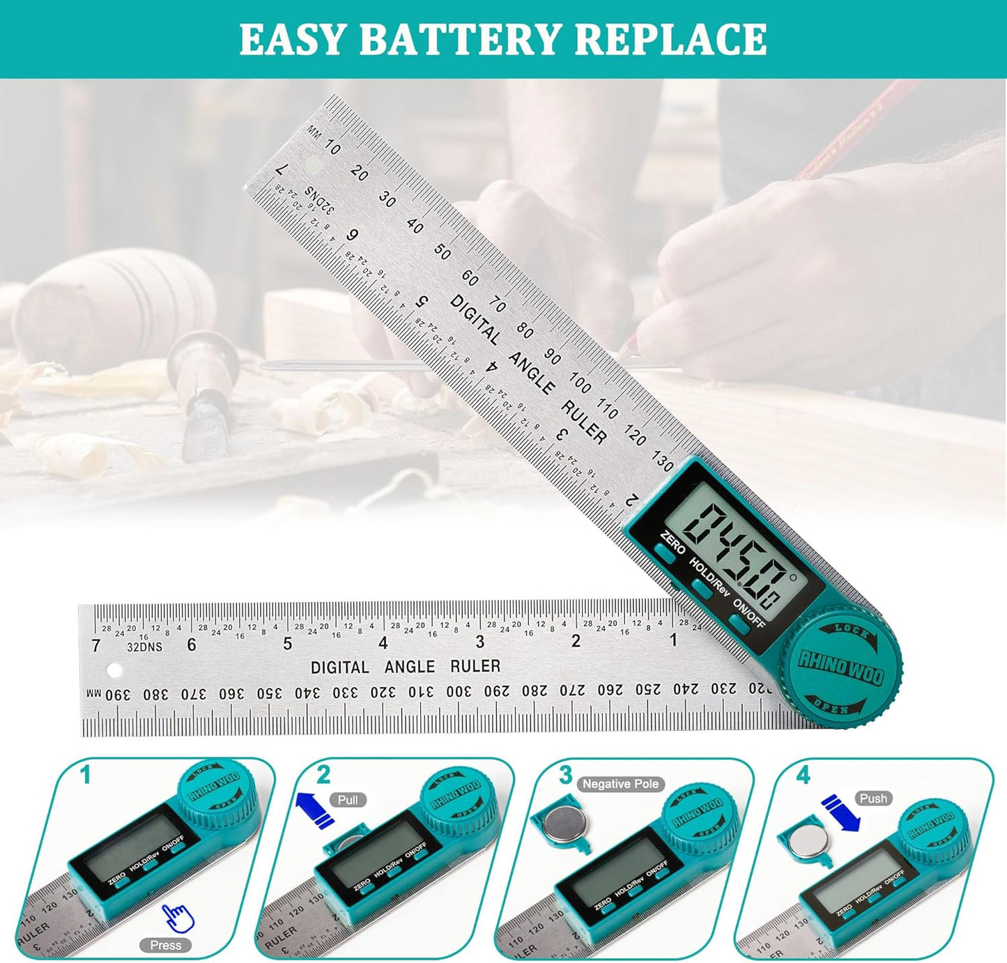 Digital Angle Finder Protractor, Angle Finder Ruler with 7inch/200mm, Angle Measuring Tool for Woodworking/Carpenter/Construction/DIY Measurement(2 Batteries Included) (Stainless Steel)