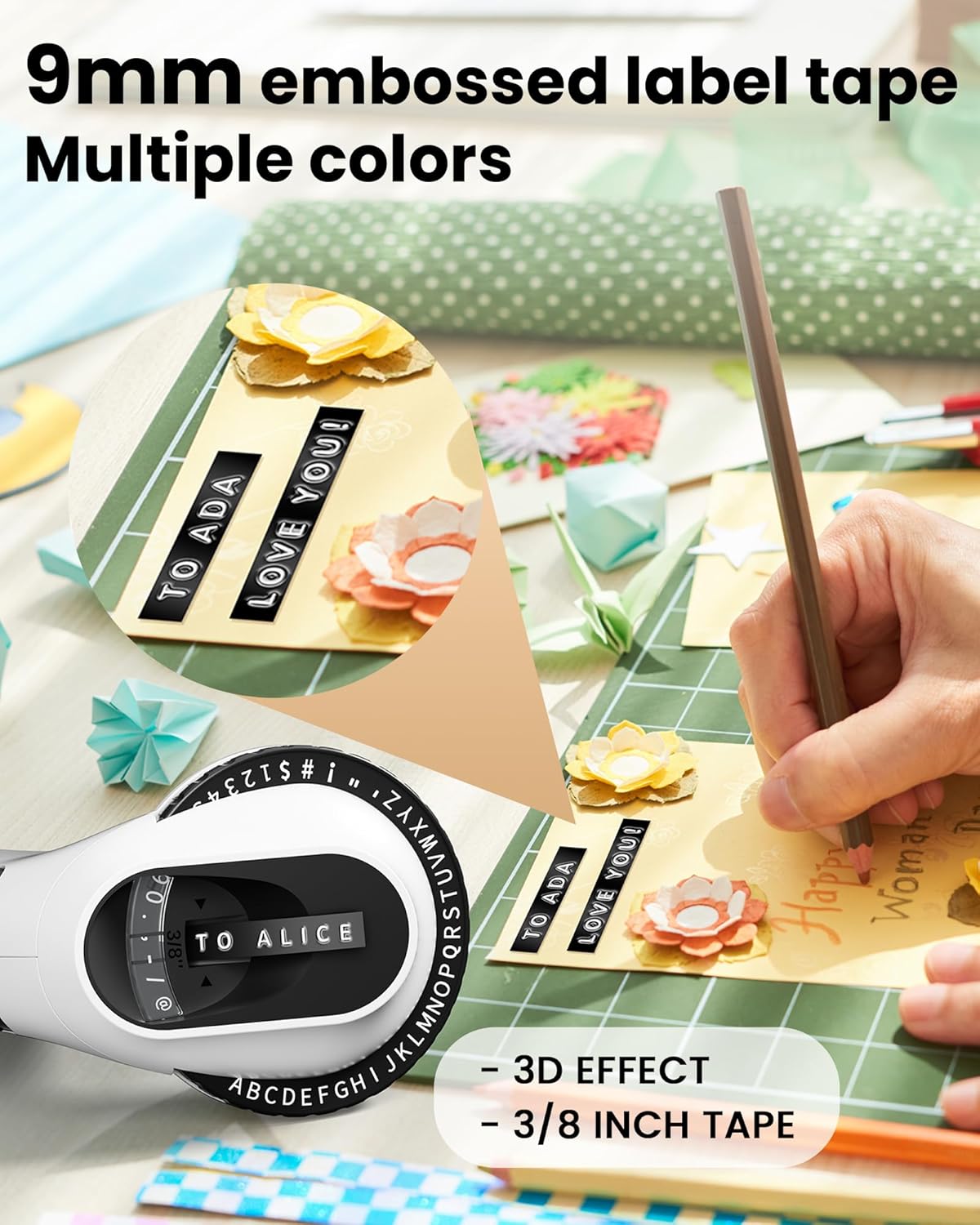 Zodzi Embossing Label Tapes Replacement for Dymo Label Maker Refills, 3/8 Inch 3D Plastic Label Maker Tape for Dymo Organizer Xpress Tape 1540 1550 1570 Office Mate II 12965 12966 Embossed Labels