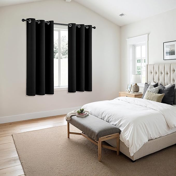 MIULEE Black Blackout Curtains - Bedroom Window Treatment Curtains Thermal Insulated Room Darkening Drapes for Living Room Kitchen Grommet Light Blocking Halloween Drapery 40 x 45 Inches Long 2 Panels
