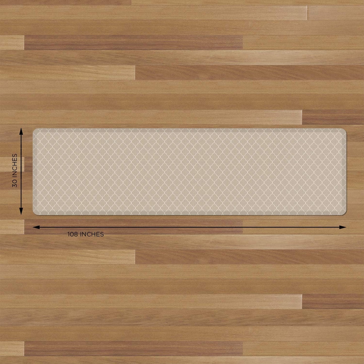NewLife by GelPro Anti-Fatigue Designer Comfort Kitchen Floor Mat, 30x108" , Trellis Khaki Stain Resistant Surface with 3/4” Thick Ergo-foam Core for Health and Wellness