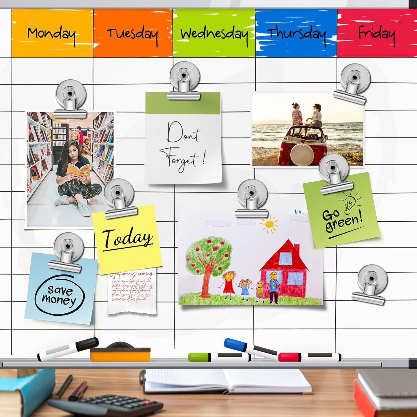 Magnetic Clips 50 Pack Office Products, Stainless Steel Clips Peferct for House Office School Use, Hanging Home Decoration, Photo Displays, 1.2 Inch, (Silver)