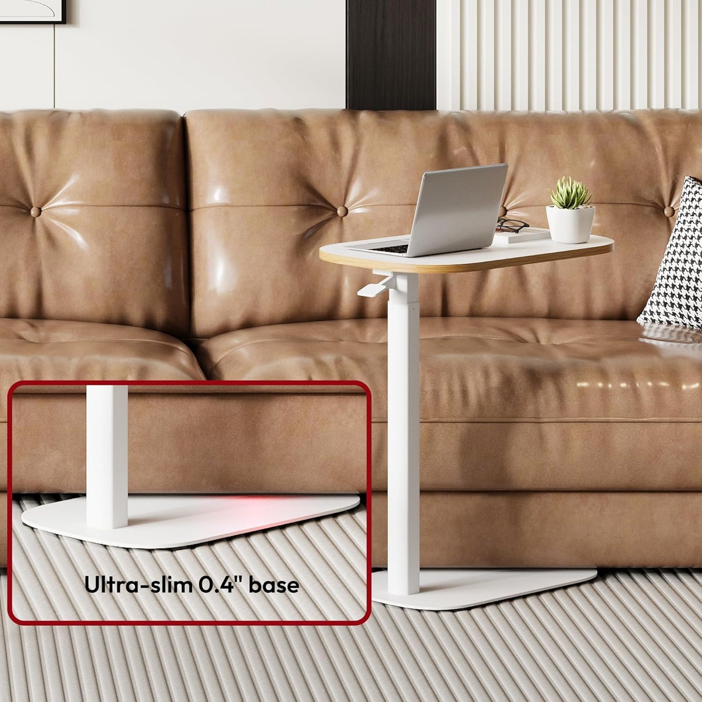 SANODESK Small Standing Desk Pneumatic Height Adjustable Small Sit Stand Desk Laptop Desk Overbed Table Computer Cart for Home Office Computer Workstations(23.6" W x 13.8" D,White+Maple Band)