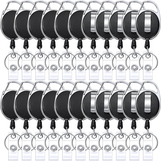 Honoson 20 Pcs Heavy Duty Retractable Badge Reels Batch ID Badge Holder Retractable Clip Bulk Key Holder with Ring for Office Worker Employee, Doctor Nurse Gifts (Black)