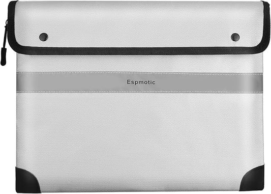Fireproof Document Bag – 5200°F Heat-Resistant, 10.6"x14.2" Waterproof Money Pouch with 8-Layer Protection, Zipper and Snap Closure, Reflective Strip for Quick Access, Gray