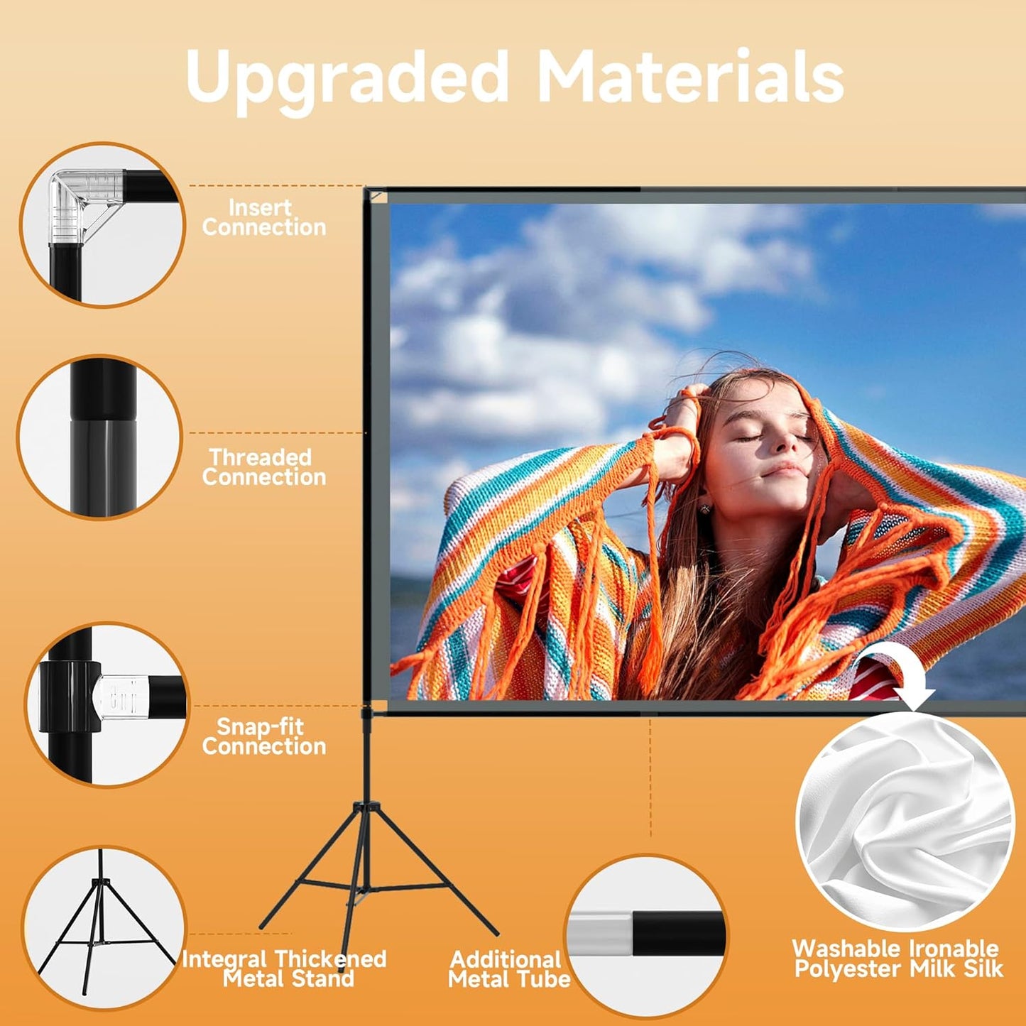 120 Inch Projector Screen with Dual Tripod Stands, 16:9 4K HD Foldable Anti-Crease Portable Outdoor Projector Screen with Stand for Movie Nights, Backyard, Indoor Home Theater, Large Projection Screen