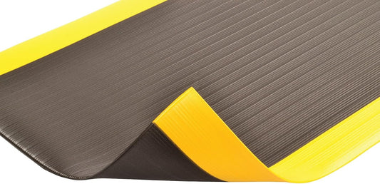 Notrax 410 Airug® 6' x 60' x 3/8" Anti Fatigue Mat, Enhanced Slip Resistance with Beveled Edges and Ribbed Surface, Ideal for Industrial and Commercial Workplaces, Black/Yellow, 410R0372BY