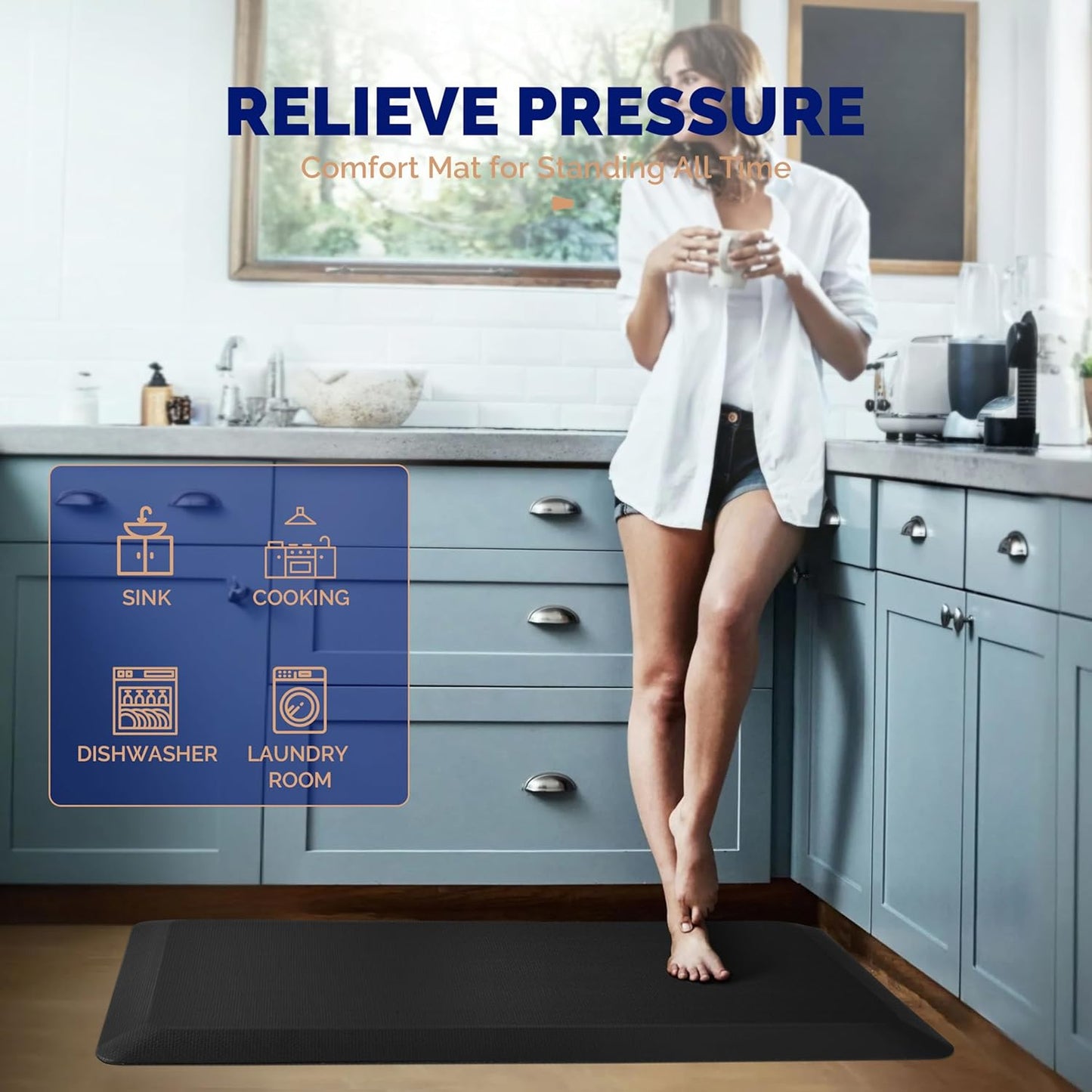 FEATOL 2 Packs Anti Fatigue Mats for Kitchen Floor – 9/10 Extra Thick Standing Cushioned Desk Mat Memory Foam, Ergonomic Floor Padded at Home, Kitchen, Office, Garage – NOT PVC (17" x 24", Black)