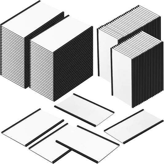 Glenmal 100 Pieces C Channel Magnetic Label Holders Set 3 x 5 Inch Magnet Shelf Label Holder with Protective Films and Replacement Strips for Metal Racks Whiteboard Name Tags