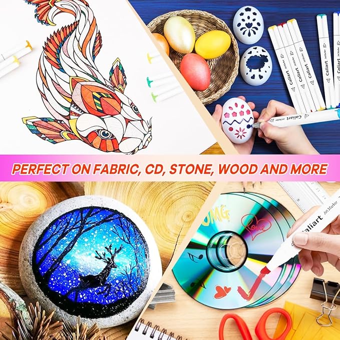 Caliart 61 Colors Brush & Fine Permanent Alcohol Markers, Dual Tip Artist Sketch Art Markers Set for Adult Coloring Book, Aesthetic Cute School Supplies, Pens for Drawing Coloring Illustrations