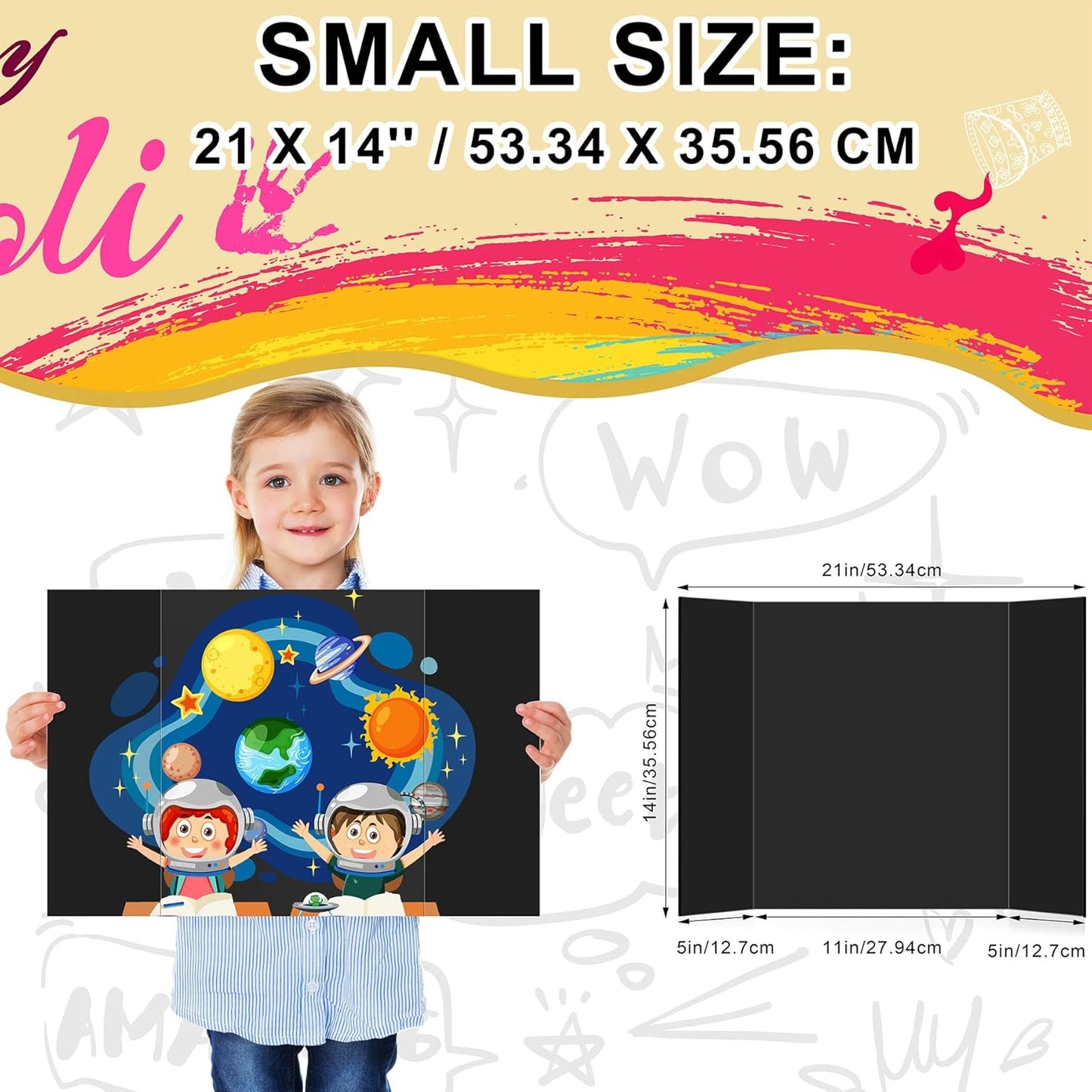 HAUTOCO 3 Pcs Small Trifold Poster Board 21 x 14 inches Tri Fold Presentation Boards Black Corrugated Project Boards for Science Fair, School Project, Event Displays, Business