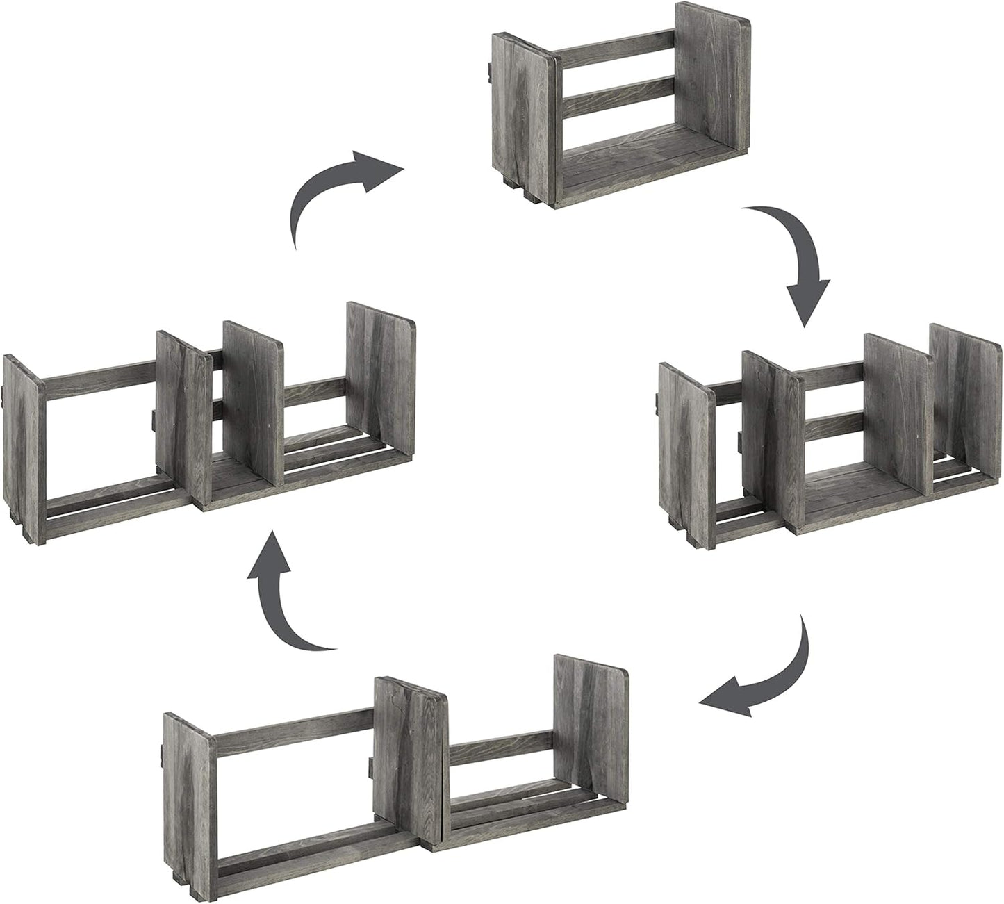 MyGift Barnwood Gray Wood Desktop Bookshelf Organizer, Expandable Adjustable Display Shelf Book Rack