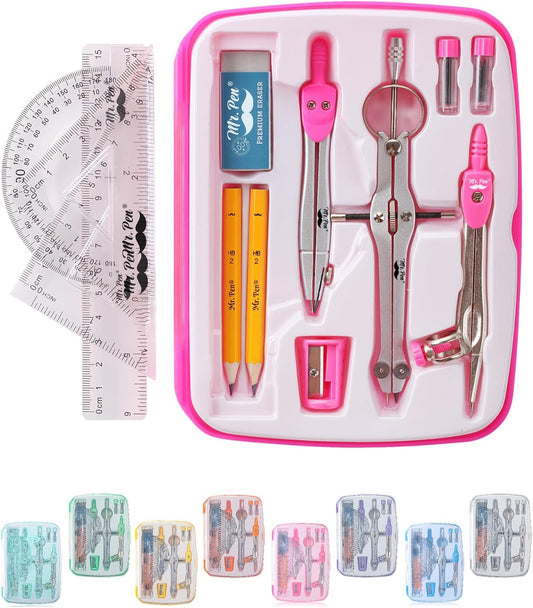 Mr. Pen- Geometry Set, 13 pcs, Compass for Geometry, Protractor Set, Geometry Kit Set with Shatterproof Storage Box, Geometry Kit, Drawing Tools, Drafting Set, Back to School Supplies