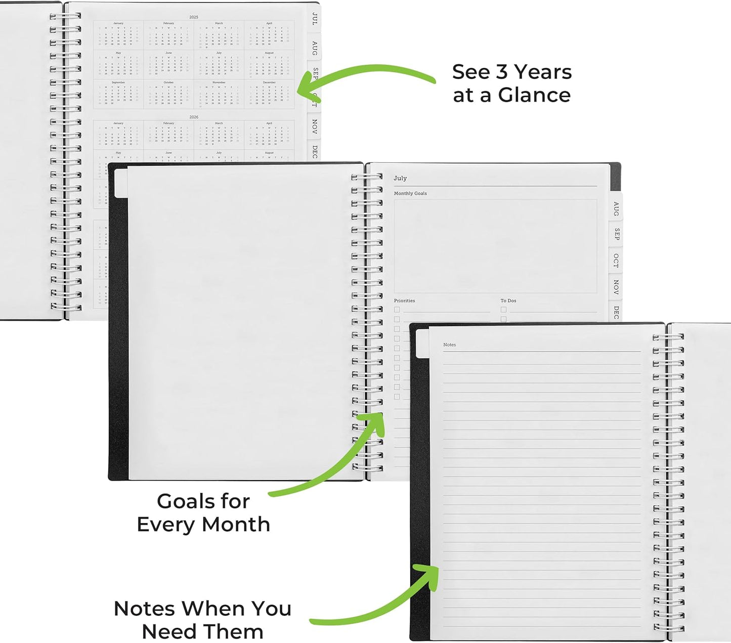 WallDeca Academic Planner 2025-2026, Daily, Weekly & Monthly Planner, July 2025 - June 2026, Student Notes Pages, Twin-Wire Binding Day and Weekly Agenda for School & Work (8 x 6-Inches, Black)