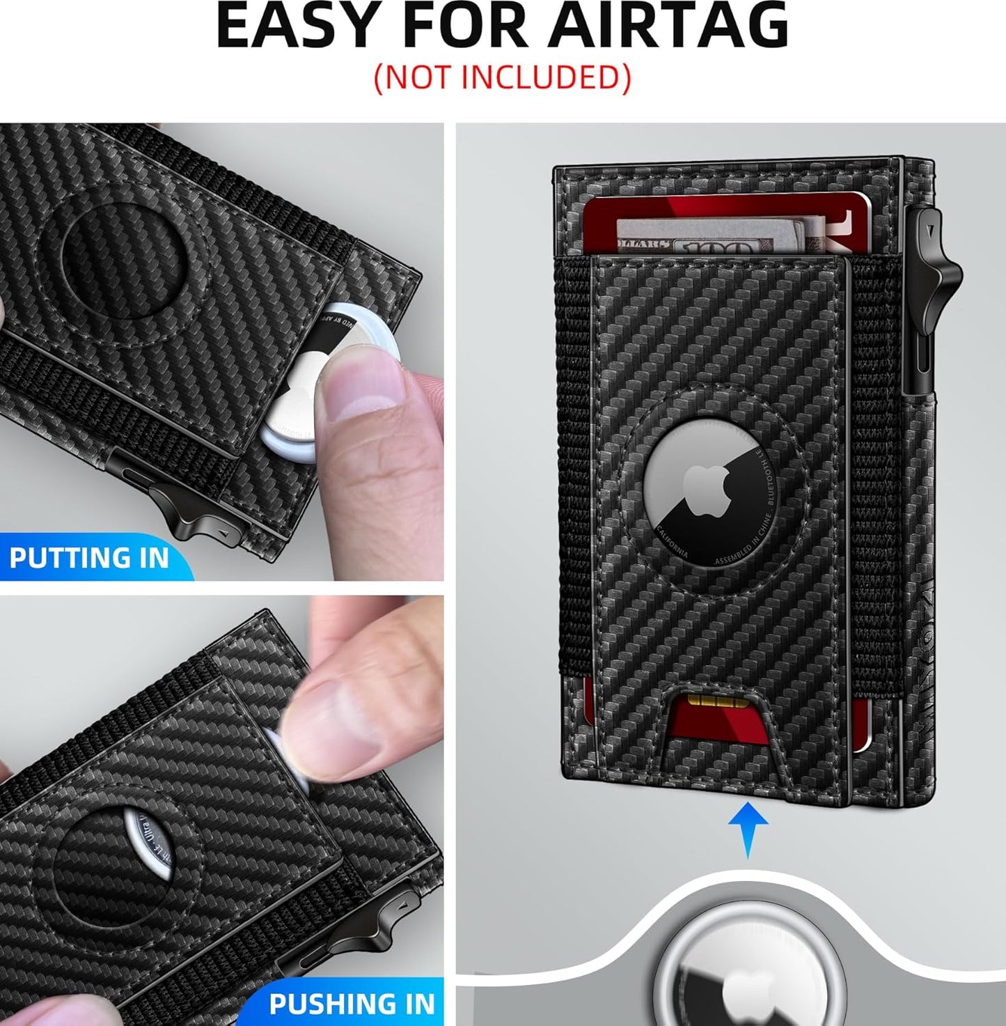 Airtag Wallet for Men, Slim Pop Up Credit Card Holder RFID Blocking Mens Minimalist wallet for 7-9 Cards ID Window, with Gift Box