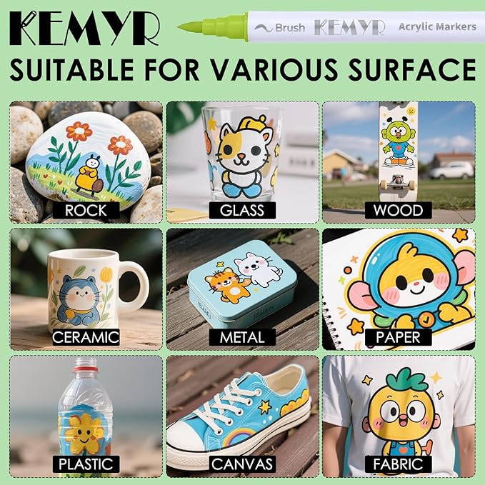 24 Colors Brush & Fine Tip Acrylic Paint Pens, Dual Tip Acrylic Paint Markers for Paper, Wood, Canvas, Stone, Rock, Glass, Fabric, DIY, Ceramic, Art Supplies for Kids and Adults Drawing