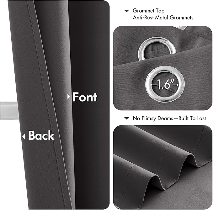 MIULEE Grey Blackout Curtains for Bedroom Living Room 72 Inches Long 2 Panels, Thermal Insulated Room Darkening Drapes Solid Grommet Top Noise Reduction Light Blocking Window Curtains W40 x L72 Inch