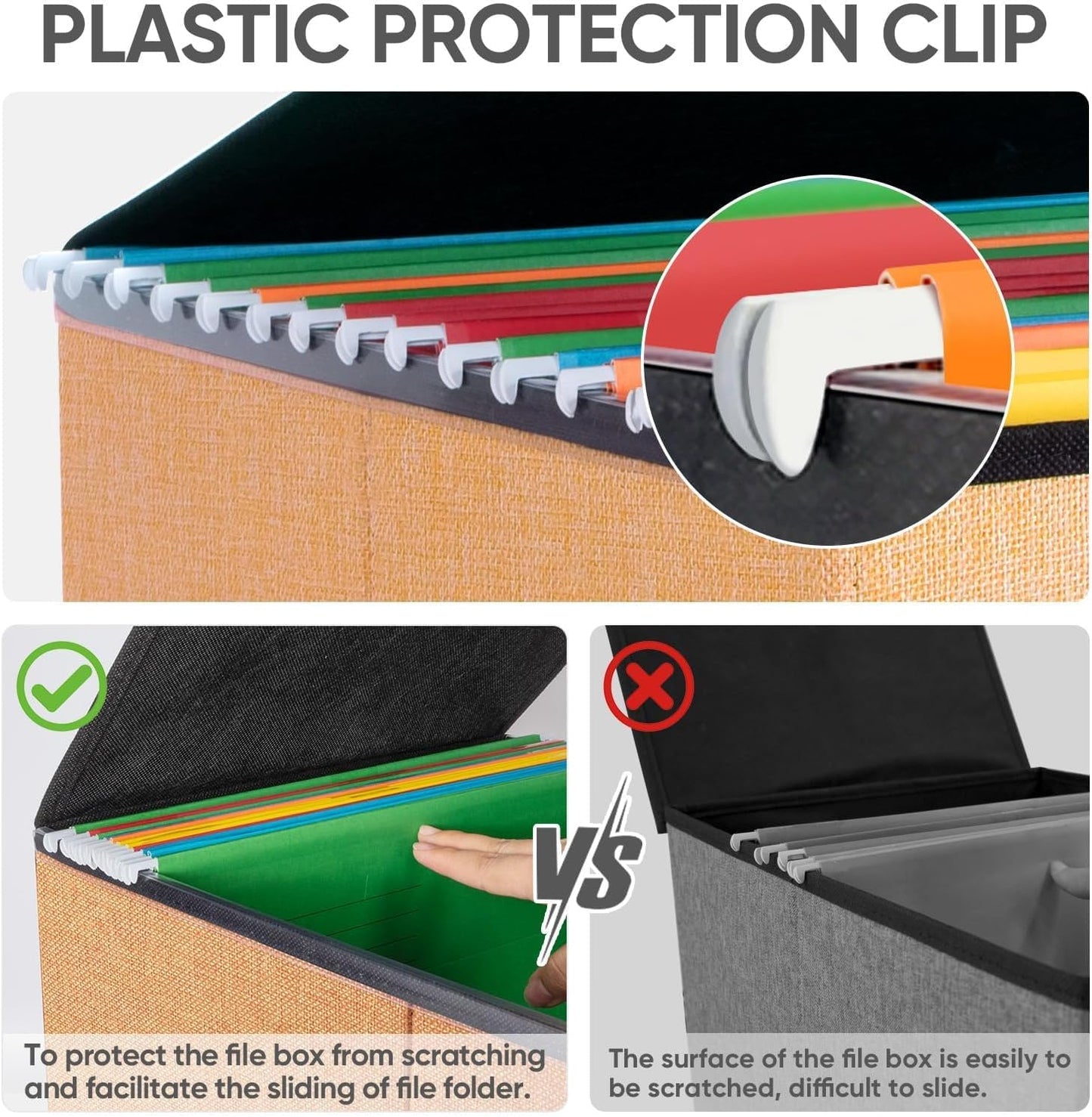 BALEINE File Organizer Box with Lid, Collapsible File Folder Organizer with Plastic Slide, Hanging File Folder Box for Office Document Storage (2 Pack, Orange)