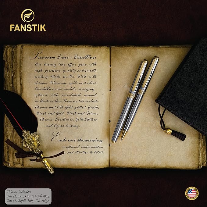 Customized Silver & Gold Luxury Rollerball pen (Made In USA) fancy gift set for women, Real 24K Gold Plating, Professional executive pen gift set for men (Lux Custom-Rollerball Silver-Gld)