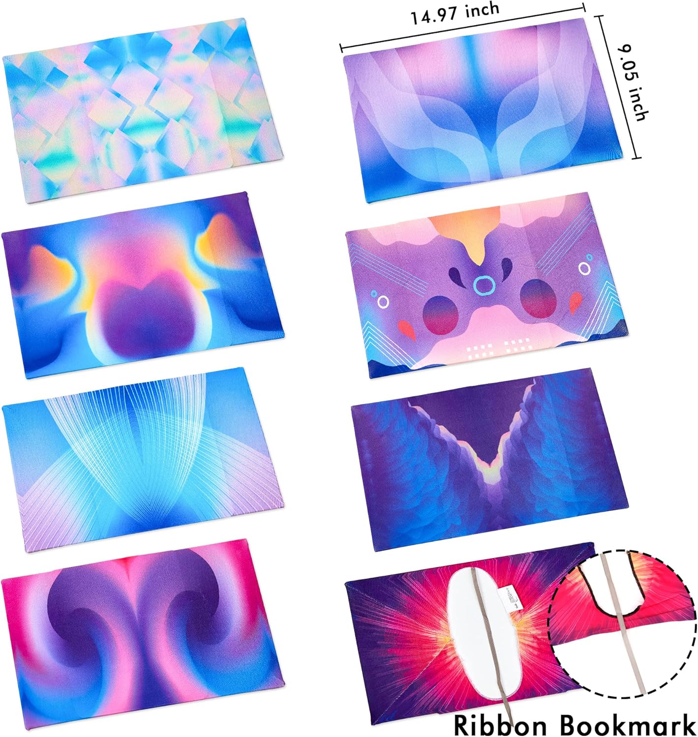 Feela 8 Pack Stretchable Jumbo Fabric Book Covers - Washable Durable Reusable Nylon for Hardcover Textbooks Notebooks up to 9"x11" - 8 Neon Patterns