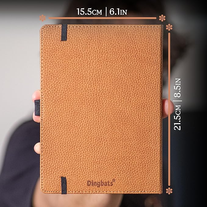 Dingbats* Wildlife Grid Writing Journal Notebook A5 - Vegan Leather Hardcover - Ideal for Work, Travel - Pocket, Elastic Closure, & Bookmark