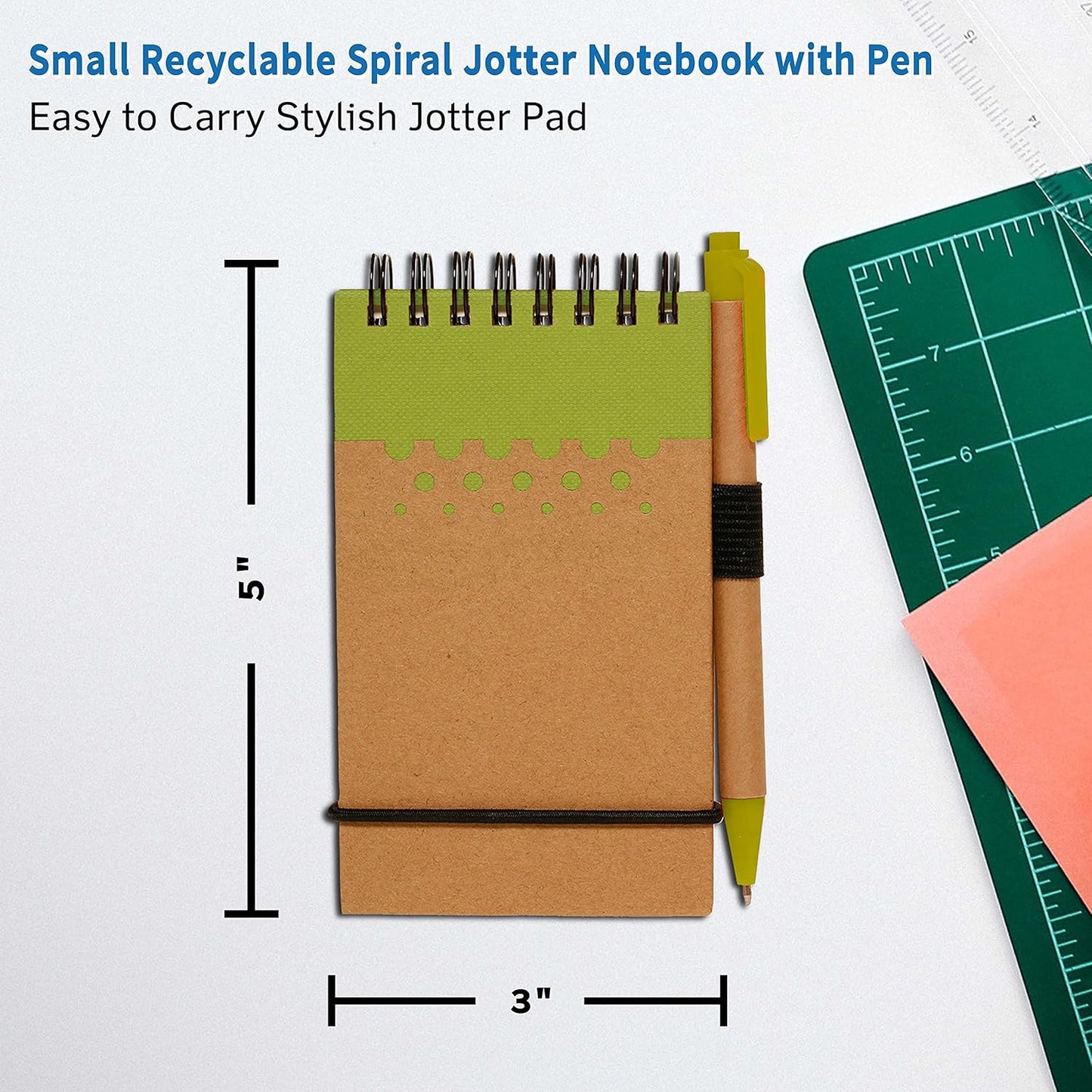 DISCOUNT PROMOS 10 Recyclable Spiral Small Notebooks Pack - 60 Lined Pages - Lime Green