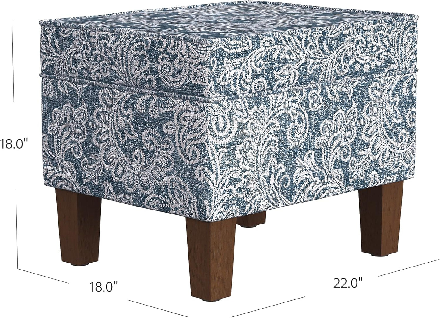 Home Decor | Dinah Collection Modern Storage Ottoman | Ottoman with Storage for Living Room & Bedroom(Blue Denim Jacobean Print)