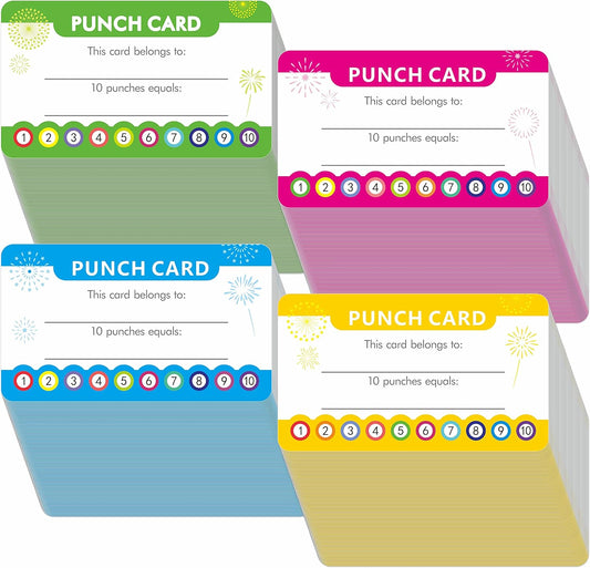 102 PCS Punch Cards, Incentive Reward Card Student Awards Loyalty Cards for Business, Classroom, Kids Behavior, Students, Teachers, 3.5” x 2”, 4 Styles