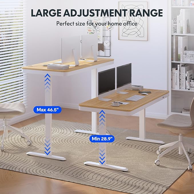 FLEXISPOT 55" Electric Standing Desk with Drawers, Quick Assembly Home Office Sit Stand Desk with Storage, USB Charging, Computer Desk for Home Office (Maple Top + White Adjustable Frame, Comhar)