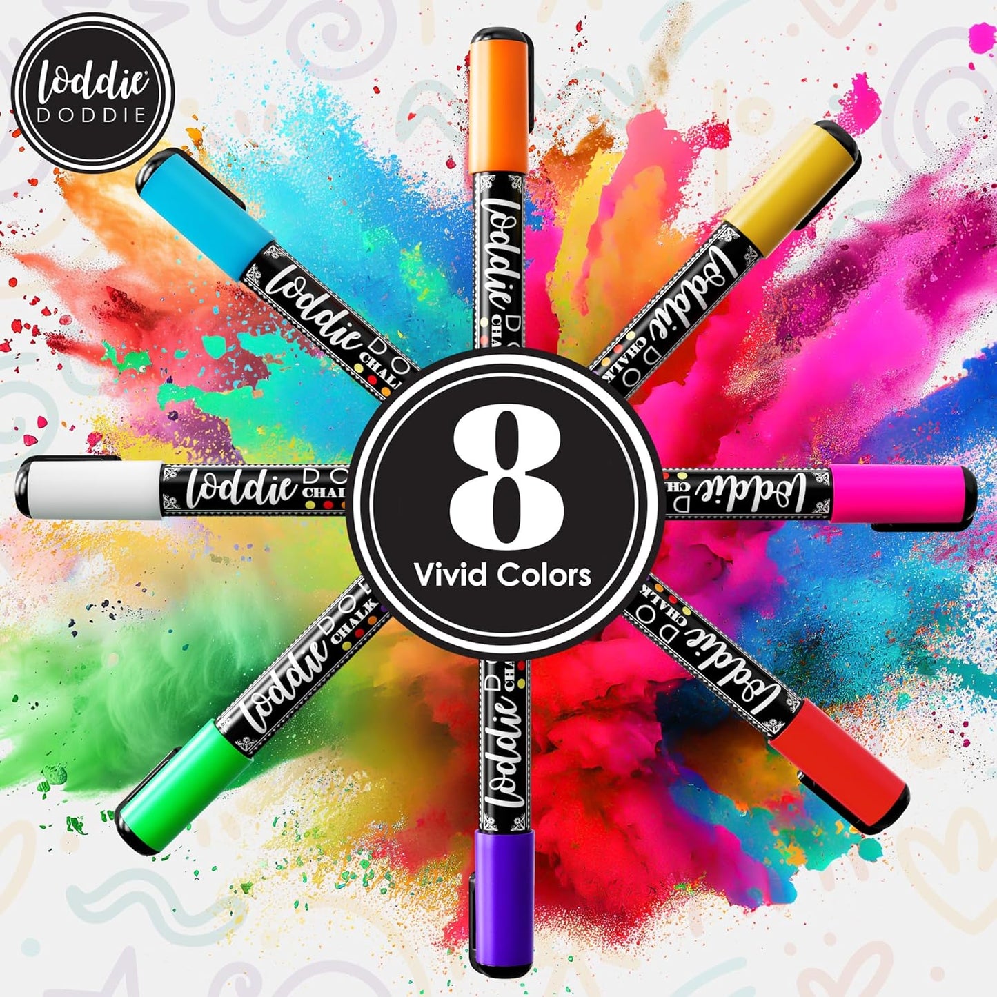 Loddie Doddie Liquid Chalk Markers - 8-Pack, 6mm Reversible Chisel & Bullet Tips - Erasable Neon Pens for Blackboard or Chalkboard - Chalk Markers for Blackboard