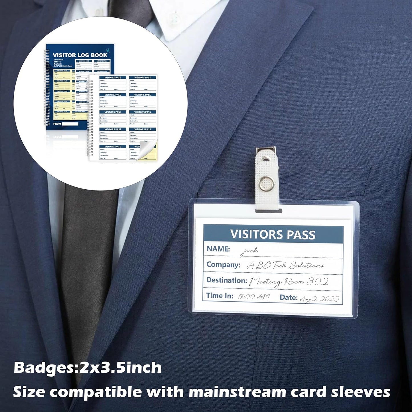 3 Pack of 1500 Visitor Badges Registry Log with Carbonless Copy 2-Part Letter Size Visitor Log Book Spiral-Bound Self Visitor Badges Guest Register Book for Business or School (3)