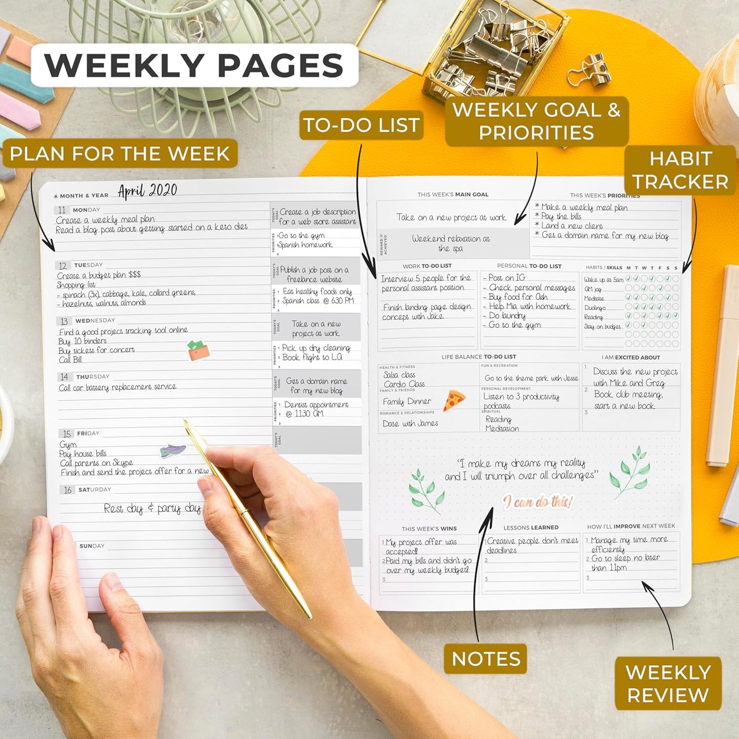 Clever Fox Planner PRO Light – Weekly & Monthly Life Planner to Increase Productivity, Time Management and Hit Your Goals, 8.5x11″ (Amber Yellow)