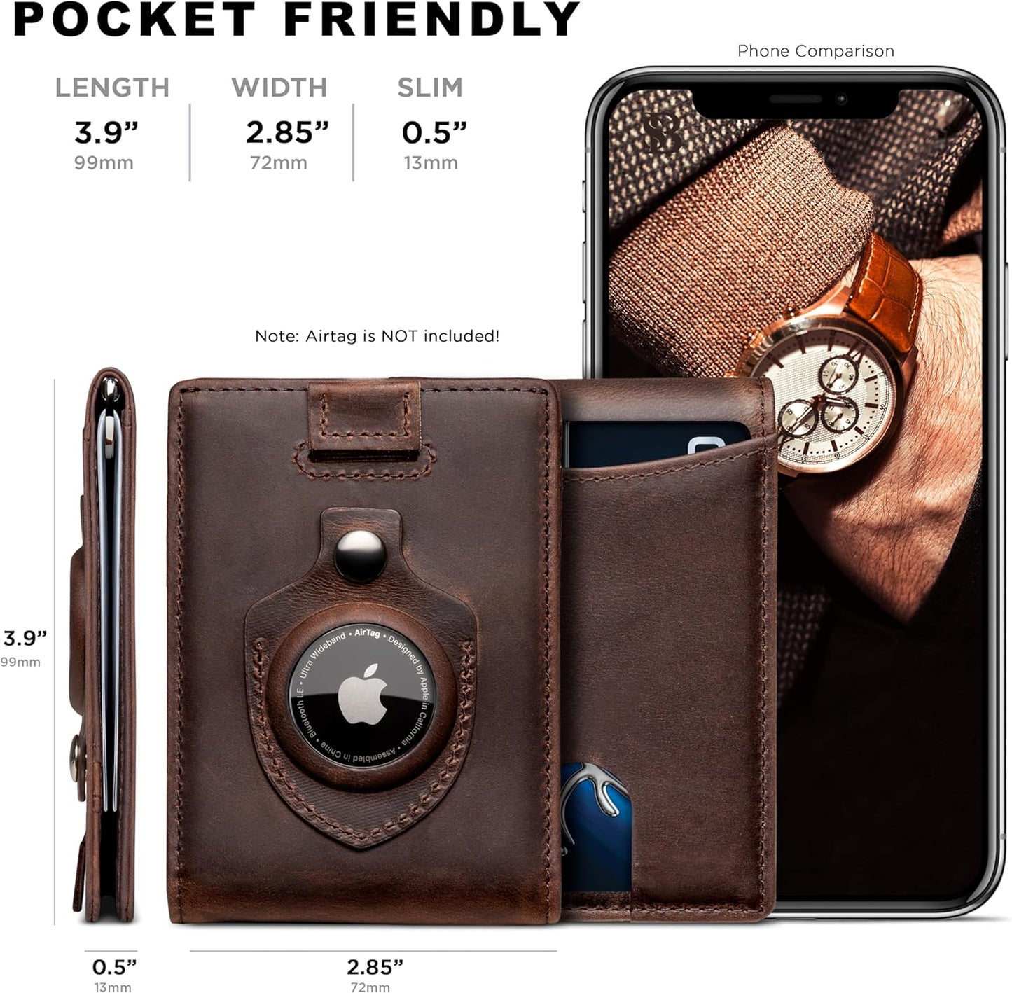 SERMAN BRANDS RFID Blocking Slim Bifold Genuine Leather Minimalist Front Pocket Wallets for Men with Money Clip Thin Mens