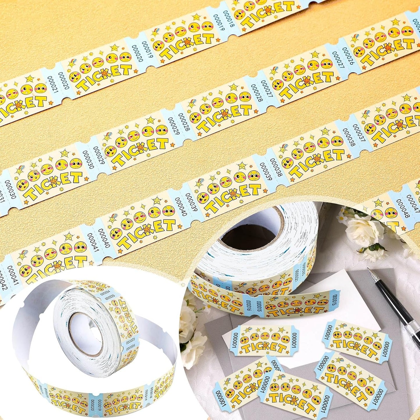 TaoBary 2 Rolls 1000 Pcs Raffle Tickets Single Roll Cartoon Smile Face Raffle Tickets for Events Wedding and Parties (Cartoon)