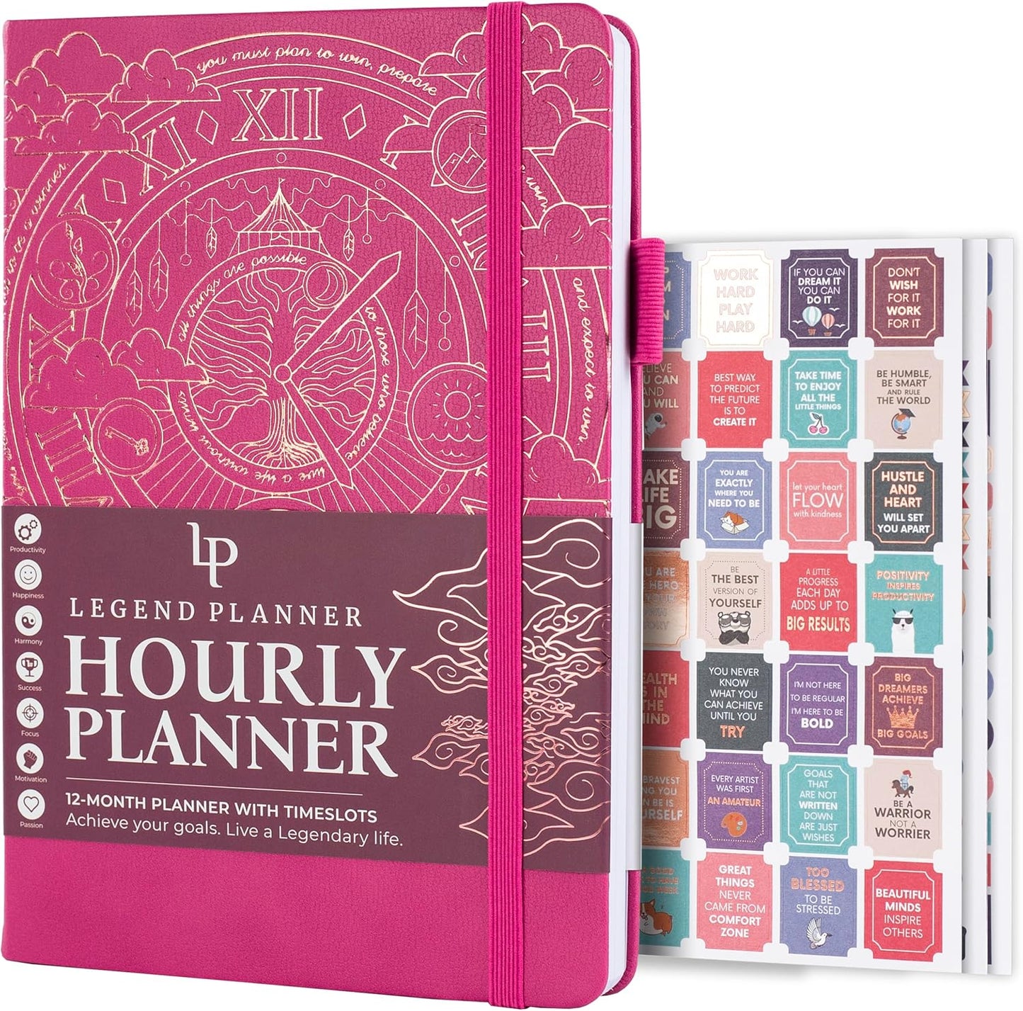 Legend Planner Hourly Schedule Edition – Deluxe Weekly & Daily Organizer with Time Slots. Time Management Appointment Book Journal for Work & Personal Life, Undated, A5 Hardcover – Hot Pink, Gold Foil