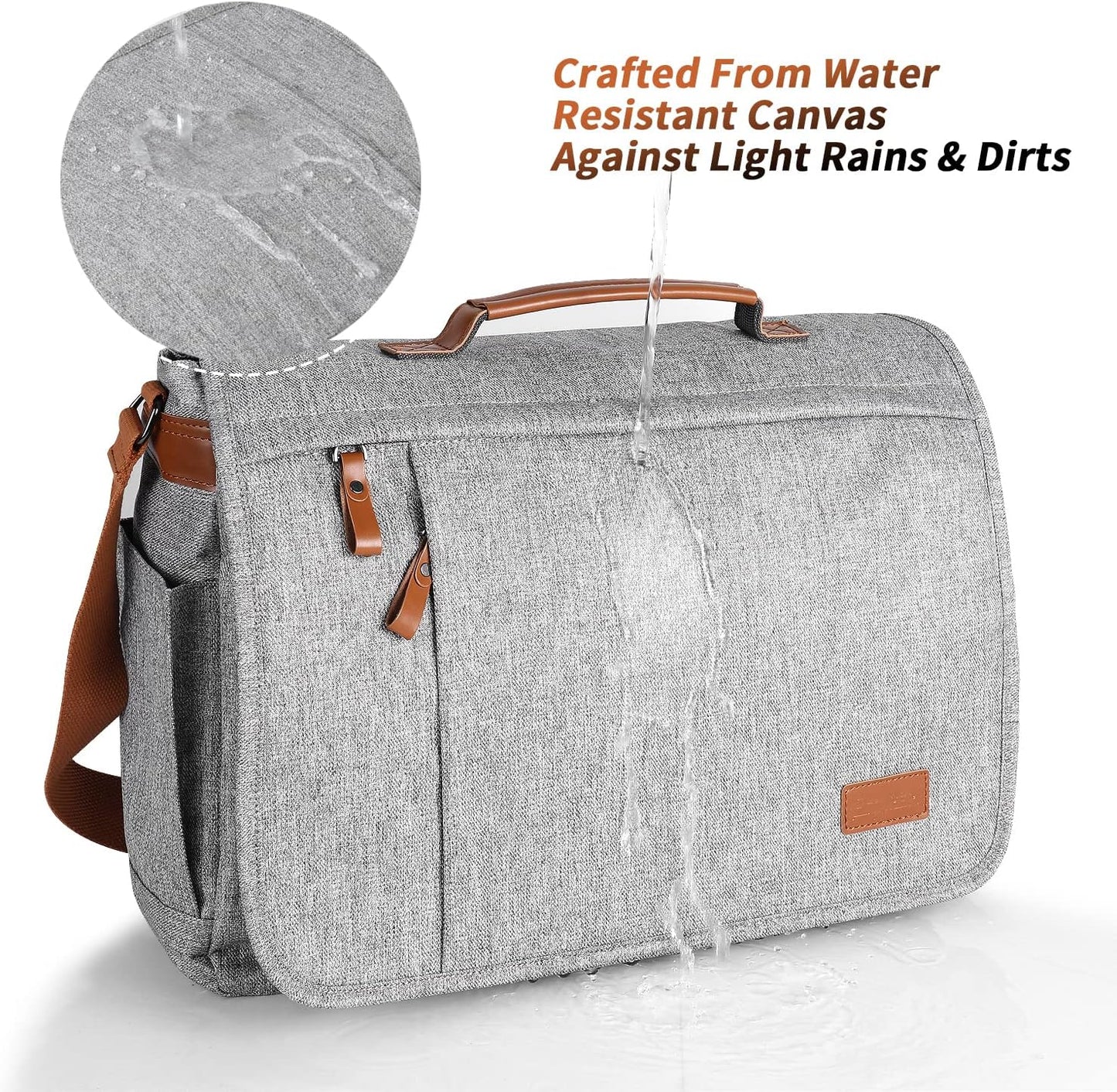 ESTARER Messenger Bag 17-17.3 Inch, Men's Computer Bag Water-resistant Canvas, Laptop Shoulder Bag for Travel Work College, Light Grey